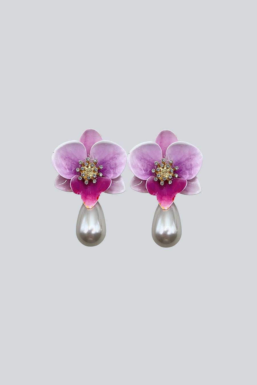 ARETES ORQUIDEA MORADA PERLA